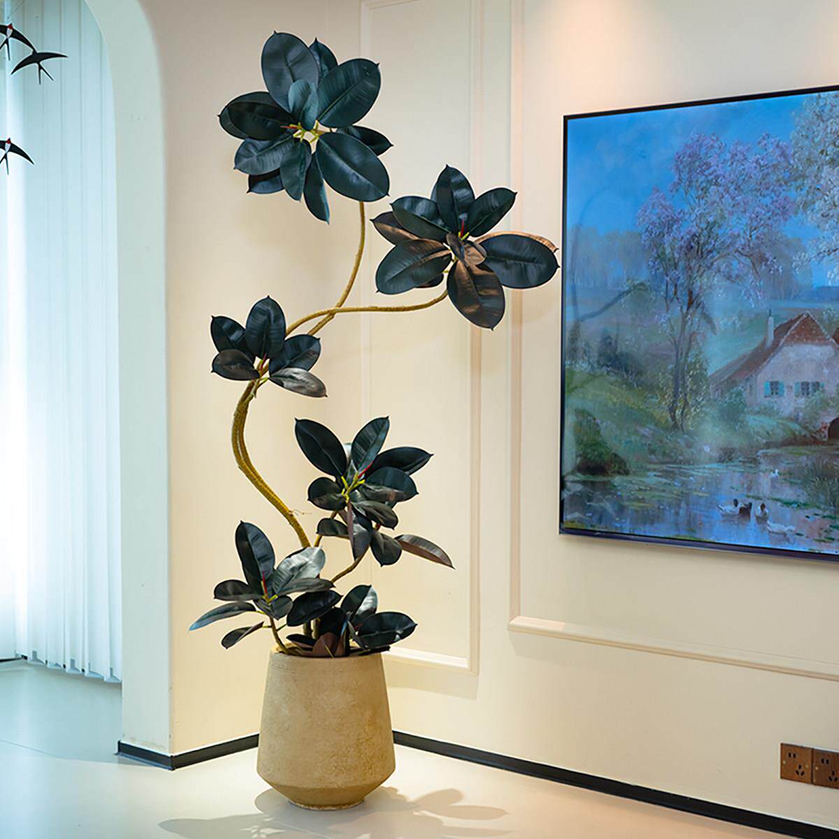 海虹景品黑珍珠彷真绿色植物金刚橡皮树高端轻奢室内客厅大型盆栽