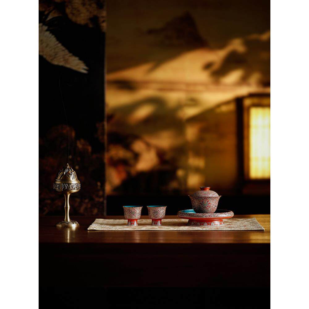 吉先生金丝彩彩碗茶杯功夫茶一人饮套装作为长辈和领导的生日礼物