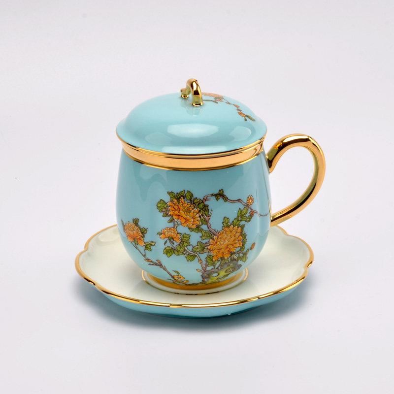 夫人瓷永丰源正品280ml4件套茶杯带盖茶漏有杯碟礼盒