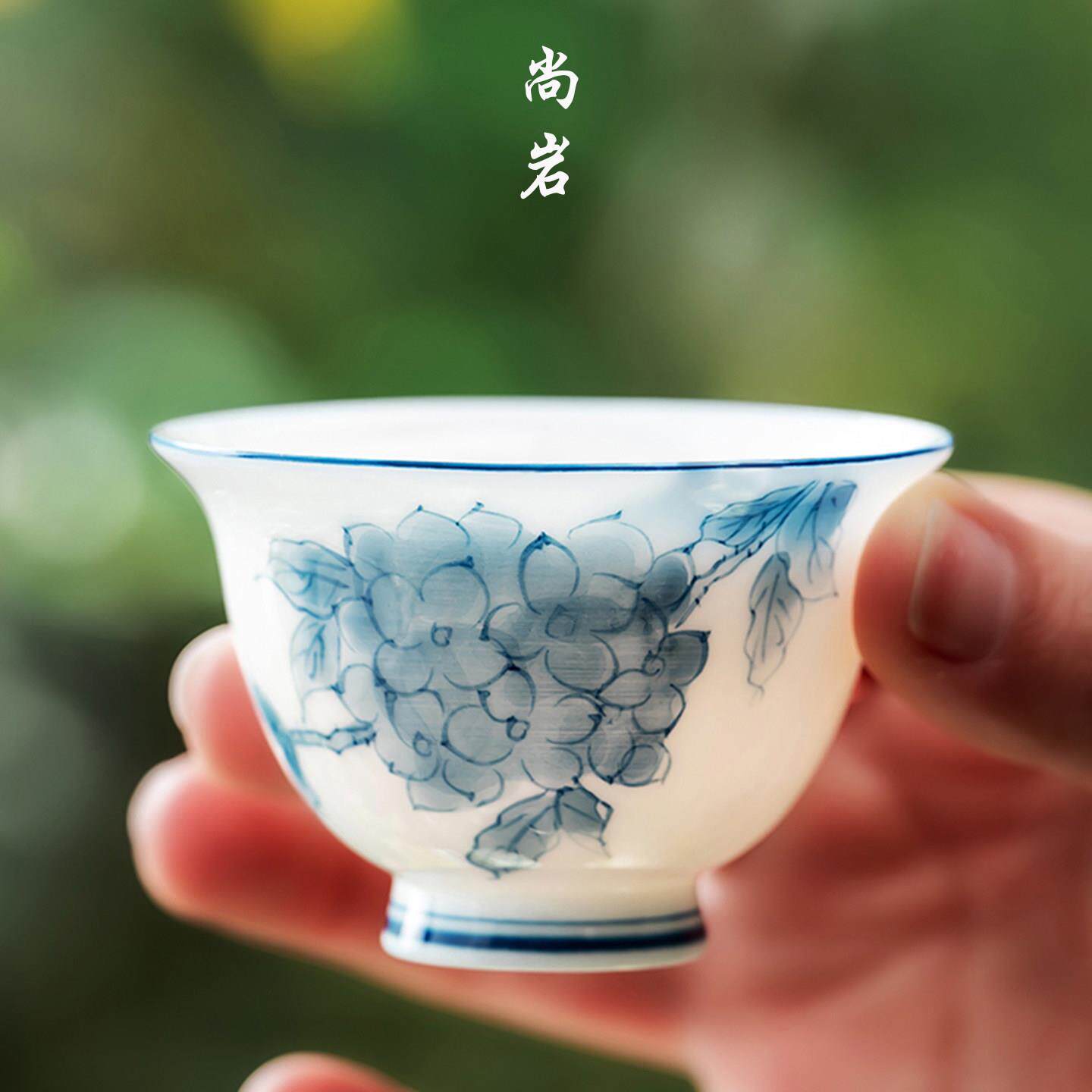 冰种手绘主人杯单杯釉下彩青花品茗杯家用陶瓷杯功夫茶具茶盏送礼