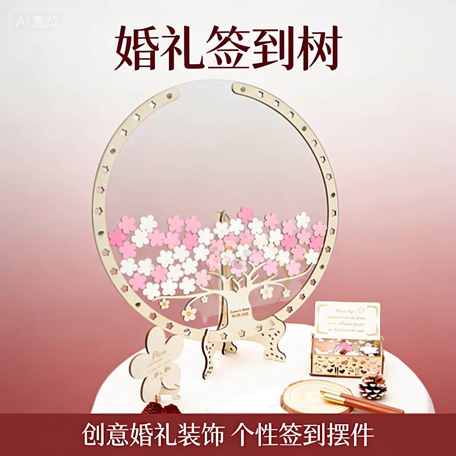 婚礼签到树创意签名册结婚礼簿宾客签名板定制花朵木质签到桌布置
