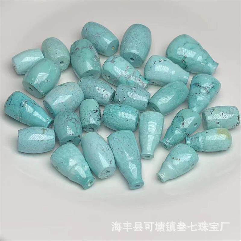 湖北原矿绿松石三通 桶珠 成色漂亮高瓷形状规整料质细腻品质好