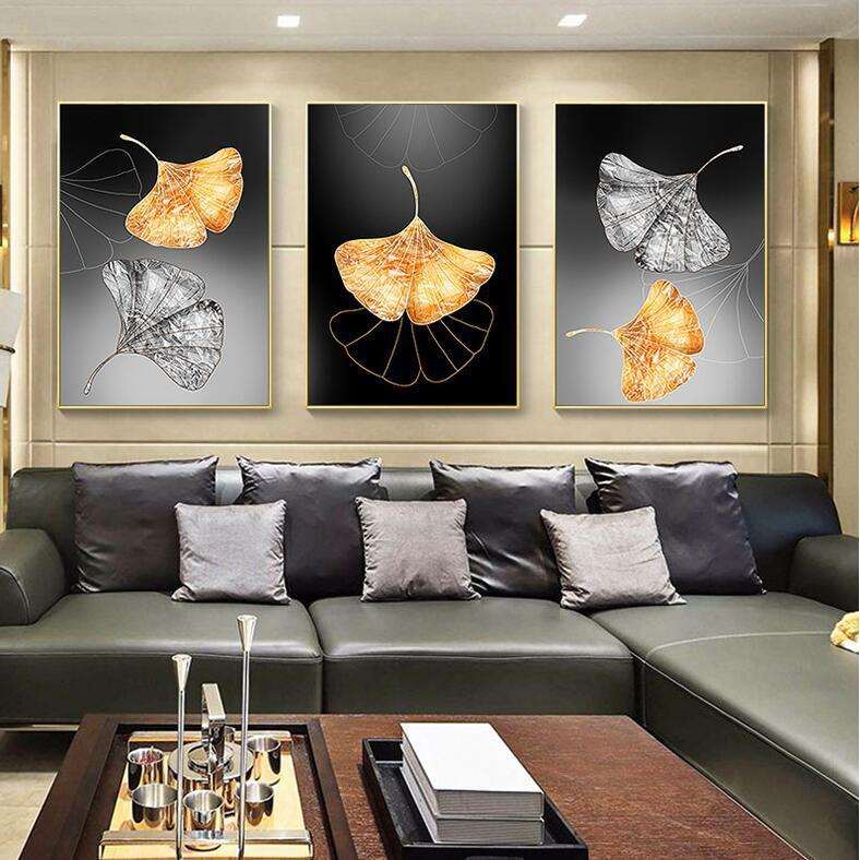 晶瓷北欧风格玄关装饰画现代简约客厅餐厅墙壁挂画银杏叶玄关画竖