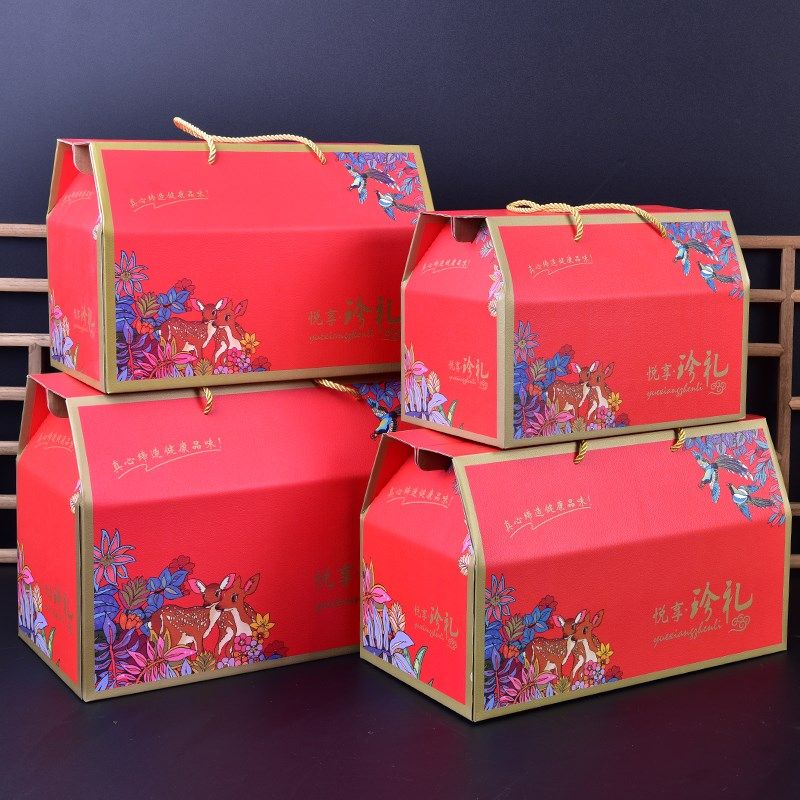 新年日年货包礼盒加厚烫金食品鲜干货特产包空盒