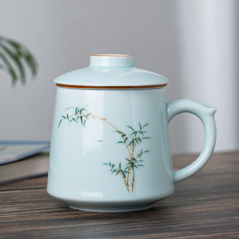青瓷泡茶杯带盖杯子茶杯带茶漏茶隔过茶叶办公杯
