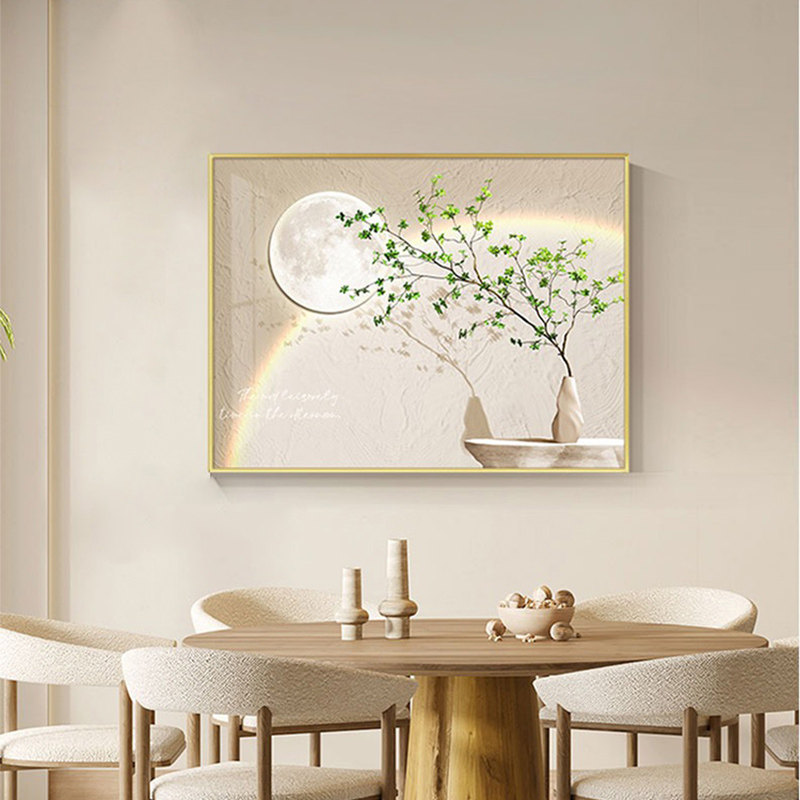 新绿植饭厅装饰画风吃饭厅餐桌墙上壁画客厅侘寂风挂画