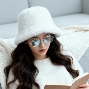 保暖加厚毛绒盆帽显脸小护耳水桶帽 冬季 新款 仿水貂毛渔夫帽女韩版