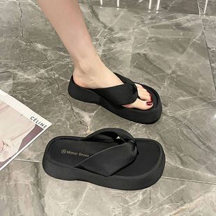外穿超火夹趾凉拖ins潮沙滩拖鞋 厚底人字拖女感2022新款