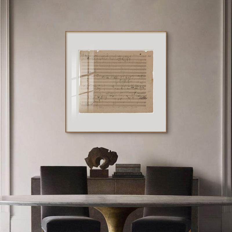 贝多芬签名手稿文艺复古音乐琴房装饰画巴赫铝合金挂画客厅玄关画