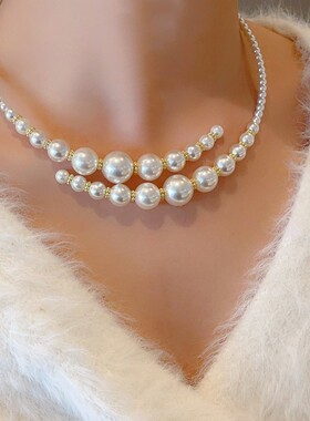 施家珍珠项链气质轻奢珠珠颈链