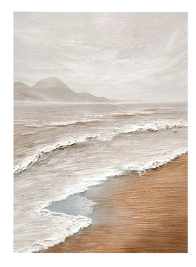 手绘抽象油画侘寂风装饰画客厅沙发玄关沙滩海浪大幅肌理挂画