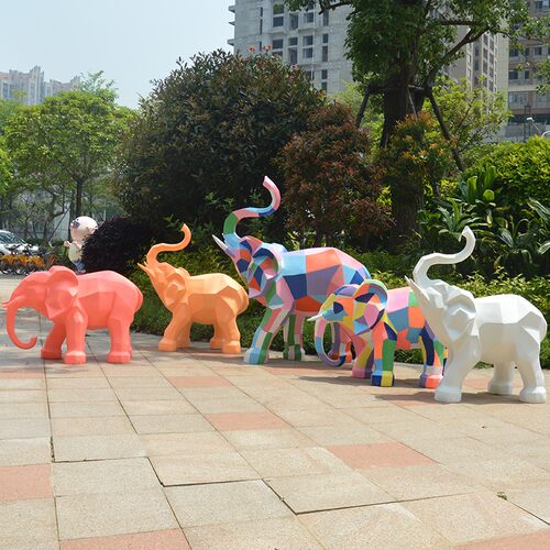钢几何大象雕塑大公园小区广场草坪绿化落地动物小品