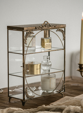 复古宫廷黄铜手工玻璃展示柜法式金属桌面首饰陈列架