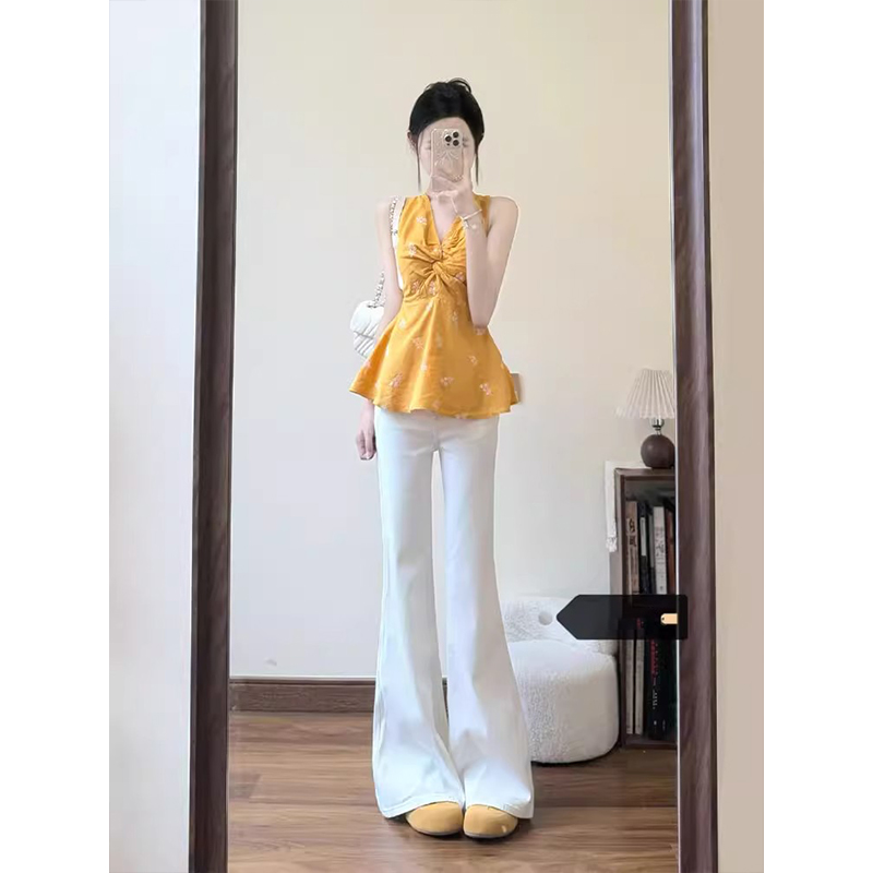 白色牛仔裤女夏季薄款高腰显瘦直筒裤宽松阔腿拖地长裤子微喇叭裤