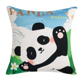 卡通熊猫抱枕沙发护腰枕面棉麻方形抱枕客厅靠垫含床头枕头