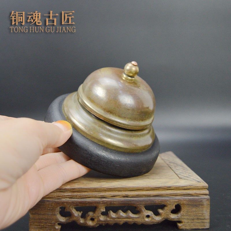 黄铜古玩杂项老式吧台钟响铃传唤铃叮咚铃撞铃桌面收藏品铜钟
