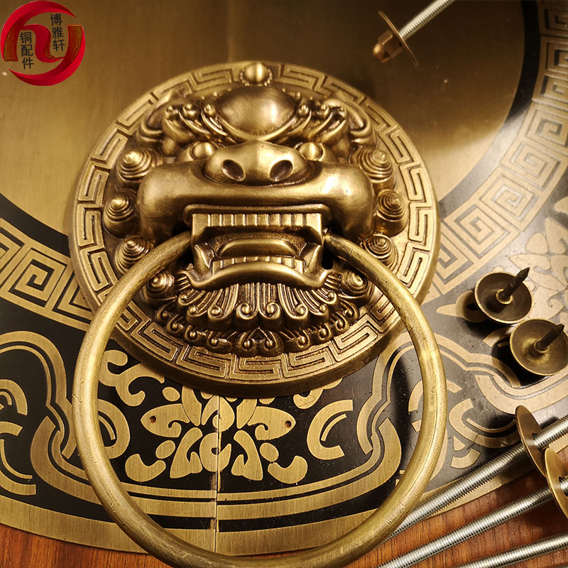 仿古木门拉手大门兽头门环古建农村院门拉环明装门栓锁复古狮子头