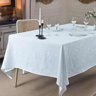 lund佩斯利桌布白色端氛围感餐桌布纯色长方形级感茶几布