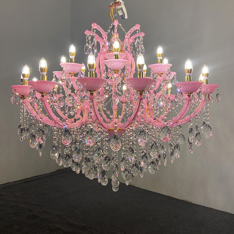 欧式客厅吊灯粉色餐厅灯法式奢华酒店大堂宴会厅装饰led水晶灯具