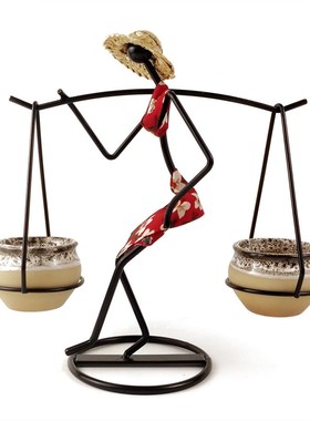 创意桌面小器田园人物架傣族挑担少女家居装饰收藏装饰