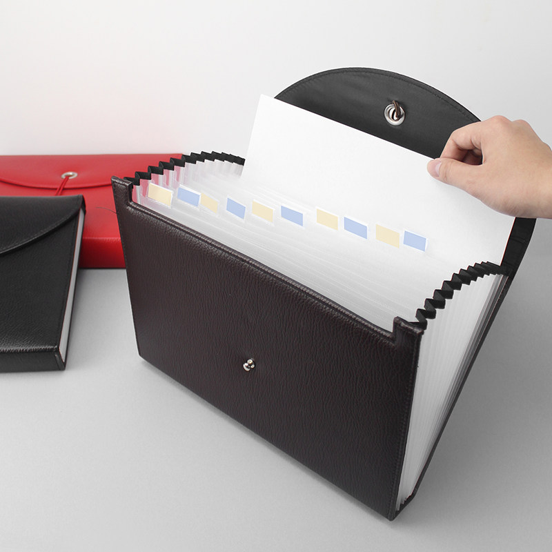 商务皮革办公多卡位包分类文件夹多层插页合同票据U袋大容量事务