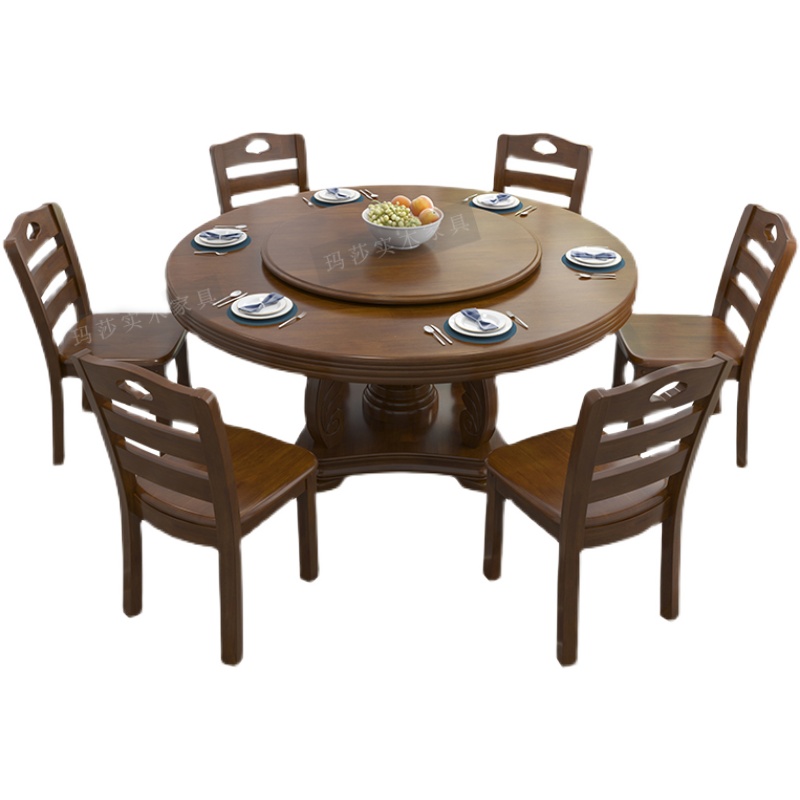 实木餐桌椅家用圆形饭桌带转盘饭店歺桌现代电磁炉1人桌