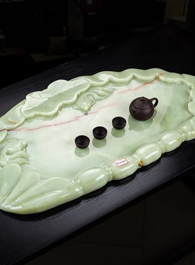 石诚记天然石茶盘大号古青玉复古家用排水式托盘功夫茶具茶台牛耕