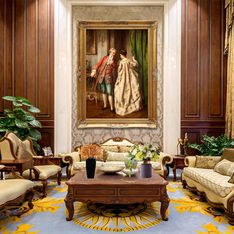手绘欧式过道玄关油画客厅装饰画  别墅巨幅挂画 宫廷物油画