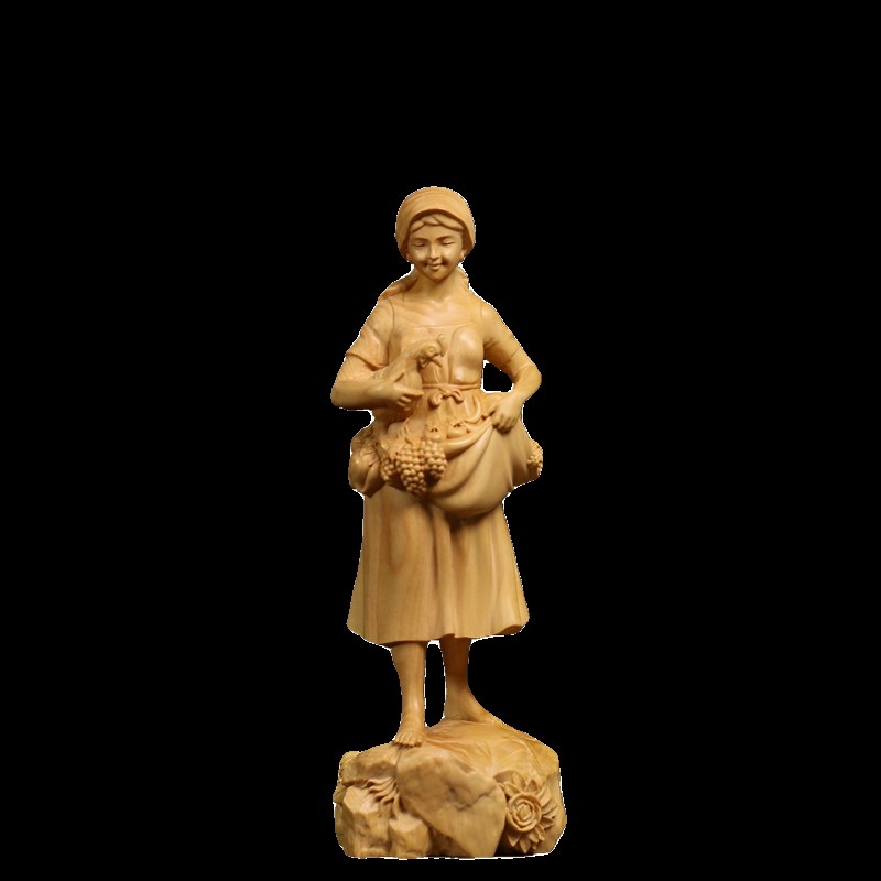 小叶黄杨木雕实木雕刻木质民俗耕种传统人物农耕文化农妇丰收