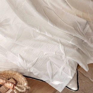 新竹叶子提绒白色透光半透人中古风书房客厅卧室隔断窗纱帘