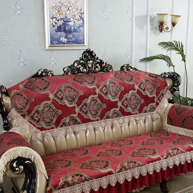欧式沙发垫四季通用档奢华防滑坐垫靠背巾贵妃定制沙发罩红色