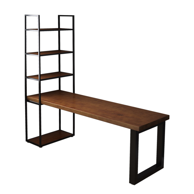 loft书房写字桌双人电脑桌简约书桌书架一体桌书柜实木书桌长条桌