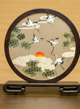 苏州刺绣古典摆台绣创意小台屏鸡翅木精美屏风礼品