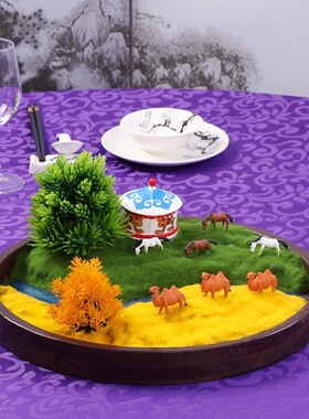 大圆桌中间新酒店餐桌装饰端圆形摆设转盘微景观造景