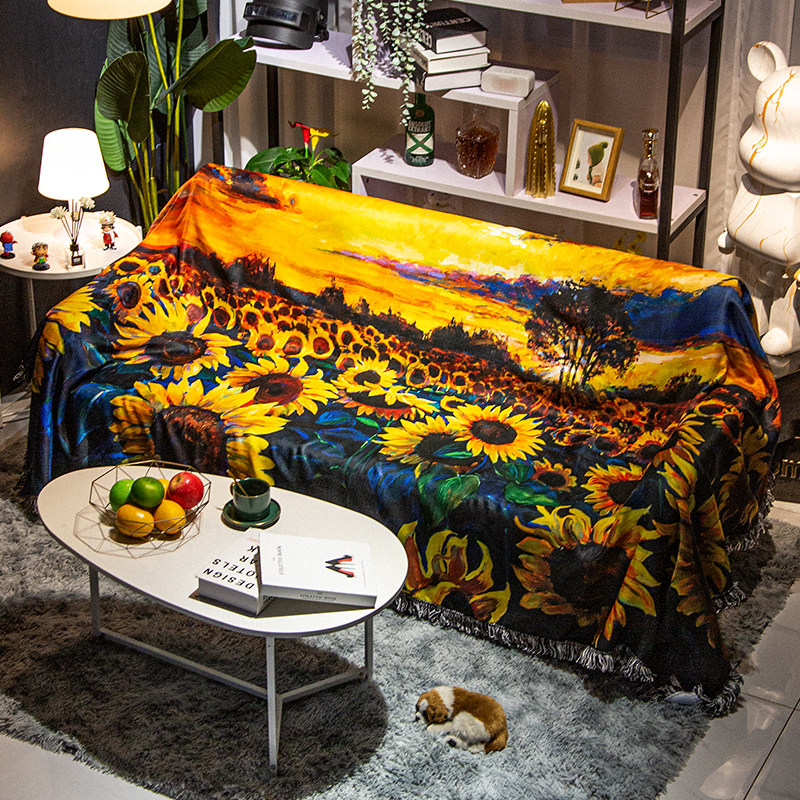 向日葵沙发巾隔脏防尘沙发坐垫贵妃椅防滑盖布罩子太阳风景
