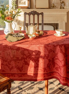 植爱盒子法兰德斯桌布防水布艺红色喜庆茶几盖布长方形餐桌布
