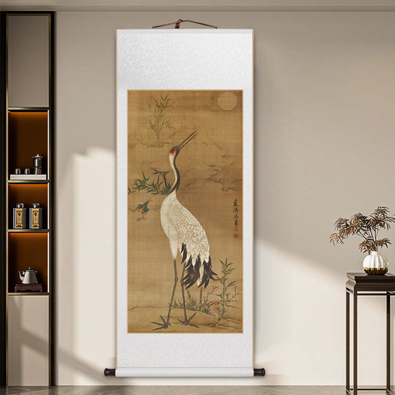 白鹤图名家卷轴挂画仙鹤国画新客厅装饰画书房茶室玄关壁画