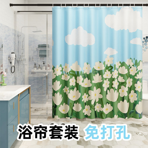治愈风小新浴帘防水防霉加厚装免打孔浴室挡水帘隔断帘隔水帘