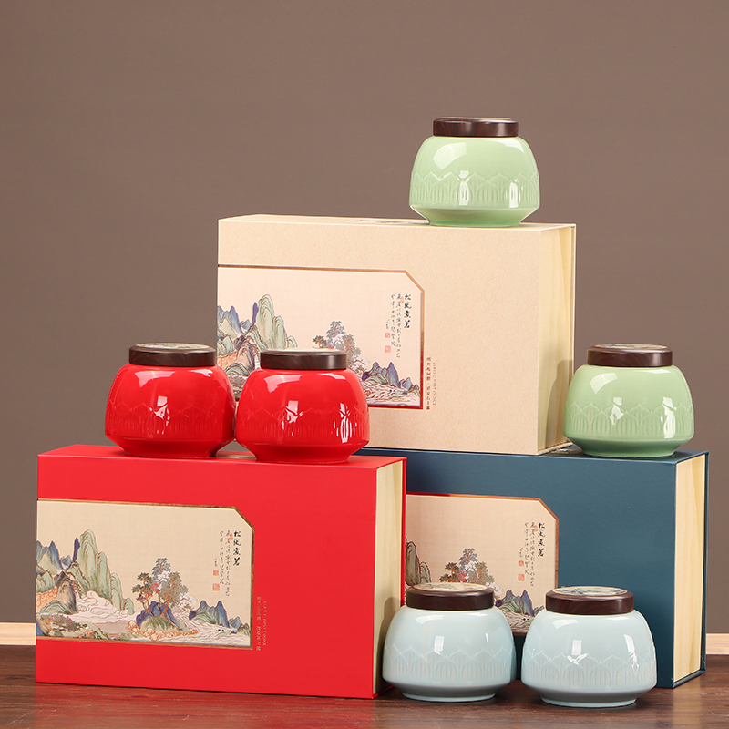 陶瓷罐茶叶罐包装盒空礼盒半斤装古树红茶金骏眉瓷罐茶叶礼盒空盒