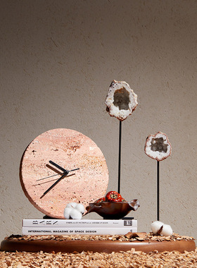 民宿侘寂风软装饰品水晶玛瑙复古客台式座钟时钟