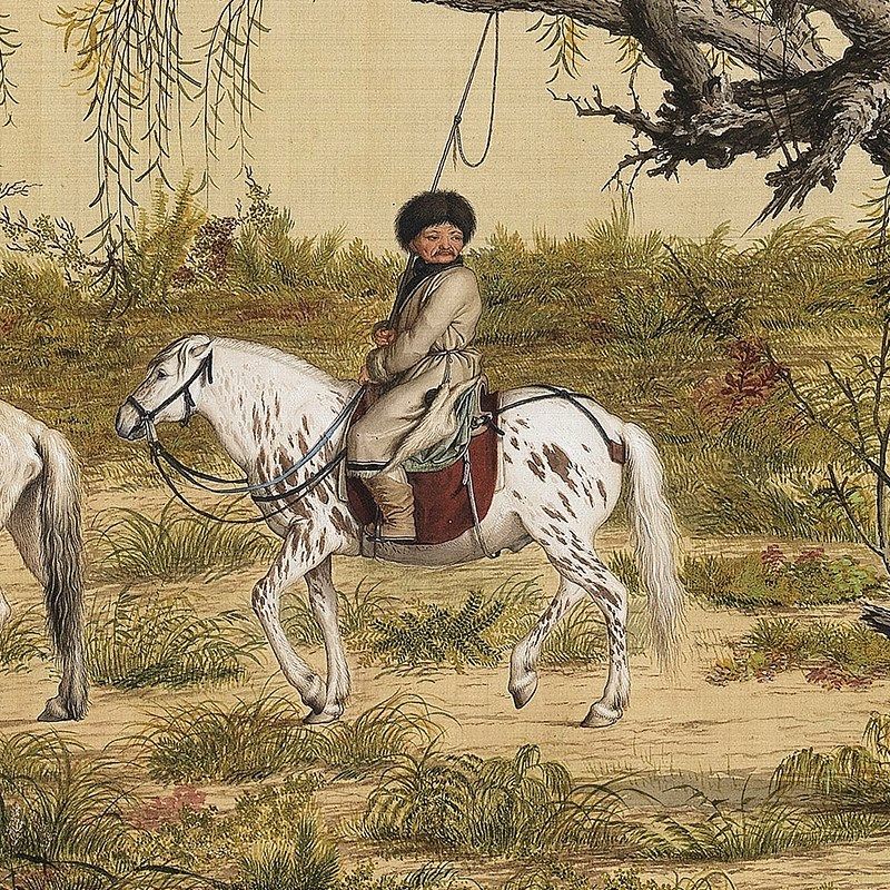 郎世宁百骏图传统动物画临摹范本八骏图画装饰画艺术绢布画心
