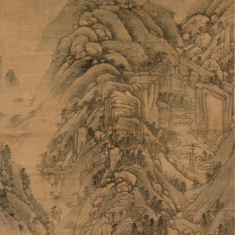 元黄公望天池石壁图国画山水画微喷客厅书房玄关茶室卷轴挂画