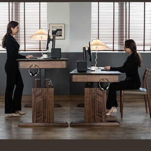 北美电动升降书桌全实木办公桌电脑桌升降工作台学习桌