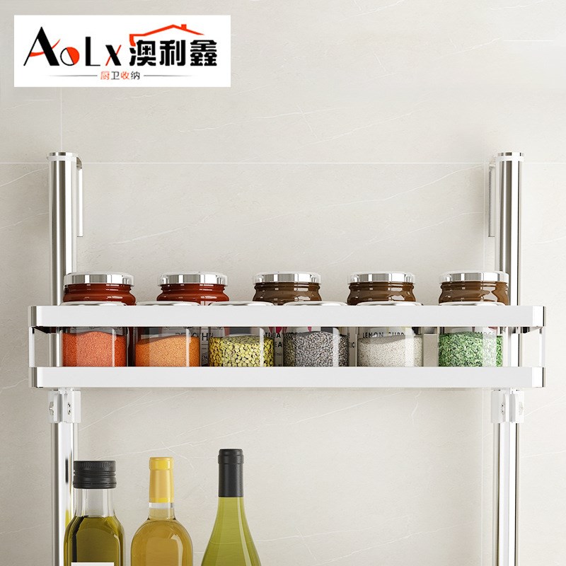 厂家订制304不锈钢厨房橱柜置物架调味伸缩墙上免打孔收纳架OEM
