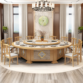 酒店电动大理石餐桌新现代实木岩板大圆桌饭店会所火锅桌