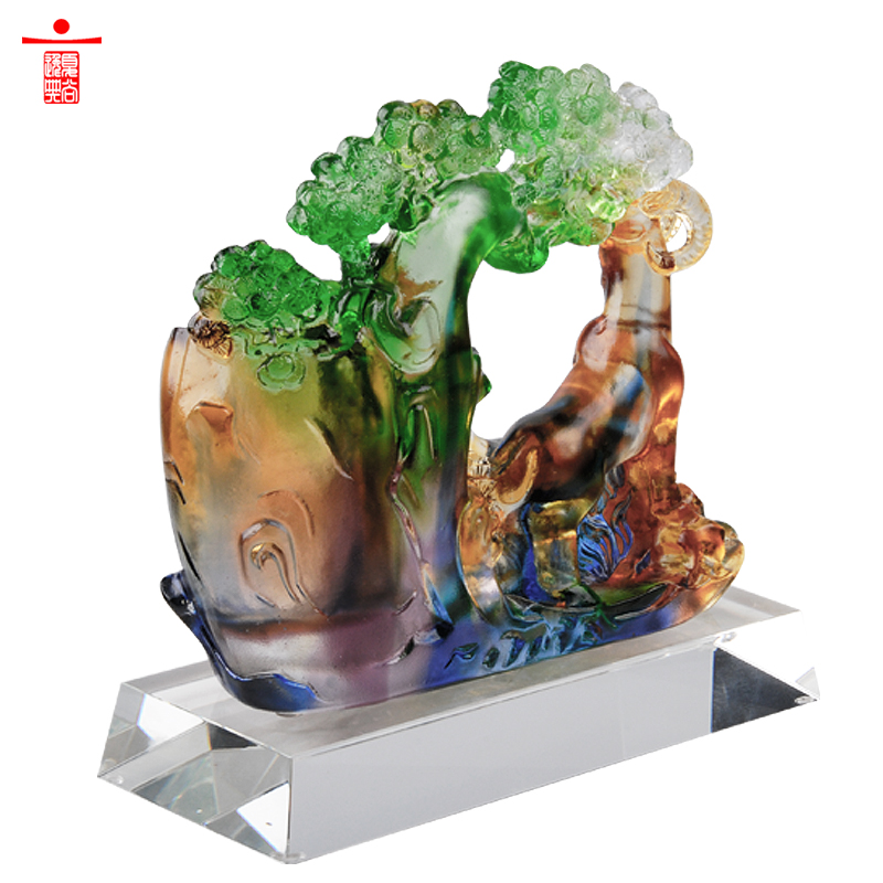 琉璃笔筒摆件书房老总办公室书桌实用摆设三羊开泰创意水晶工艺品