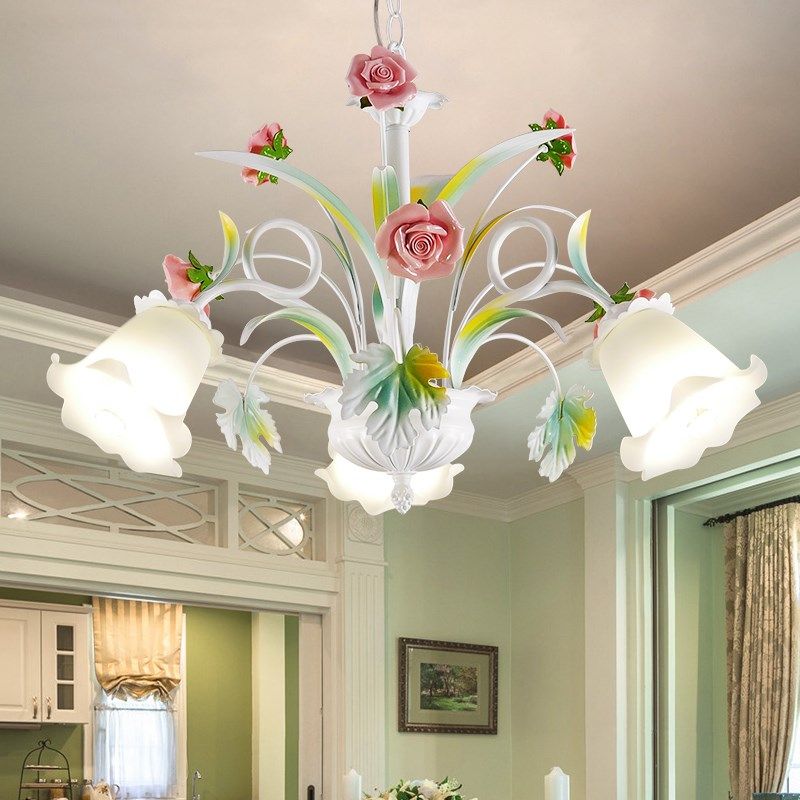 美苑田园地中海欧式韩式灯花草灯卧室灯灯LED吊灯节能灯