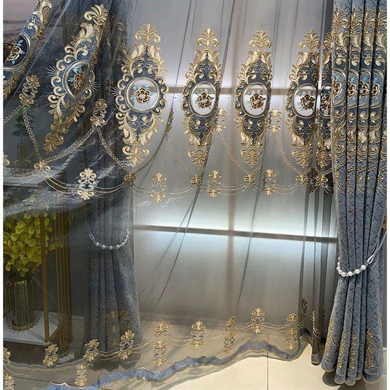 卧室成品窗帘窗纱绣雪尼尔加厚遮光高档欧式落地窗客厅定制