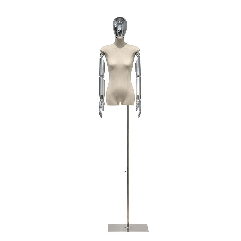 服店麂皮绒扁身平胸半身模特展示架全身女橱假体模特道具