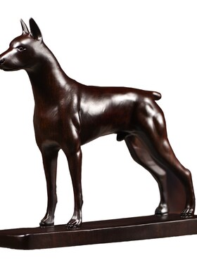 木雕杜宾犬办公家居实木雕狗玄关客厅家居饰品